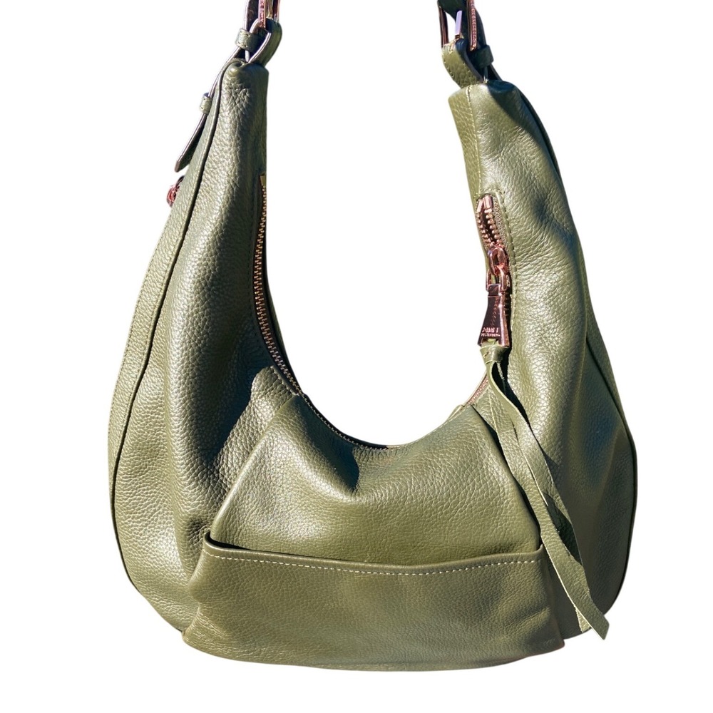 Aimee Kestenberg Leather Hobo Bag Green Sage Multi Phone Pocket Gold Zip Purse